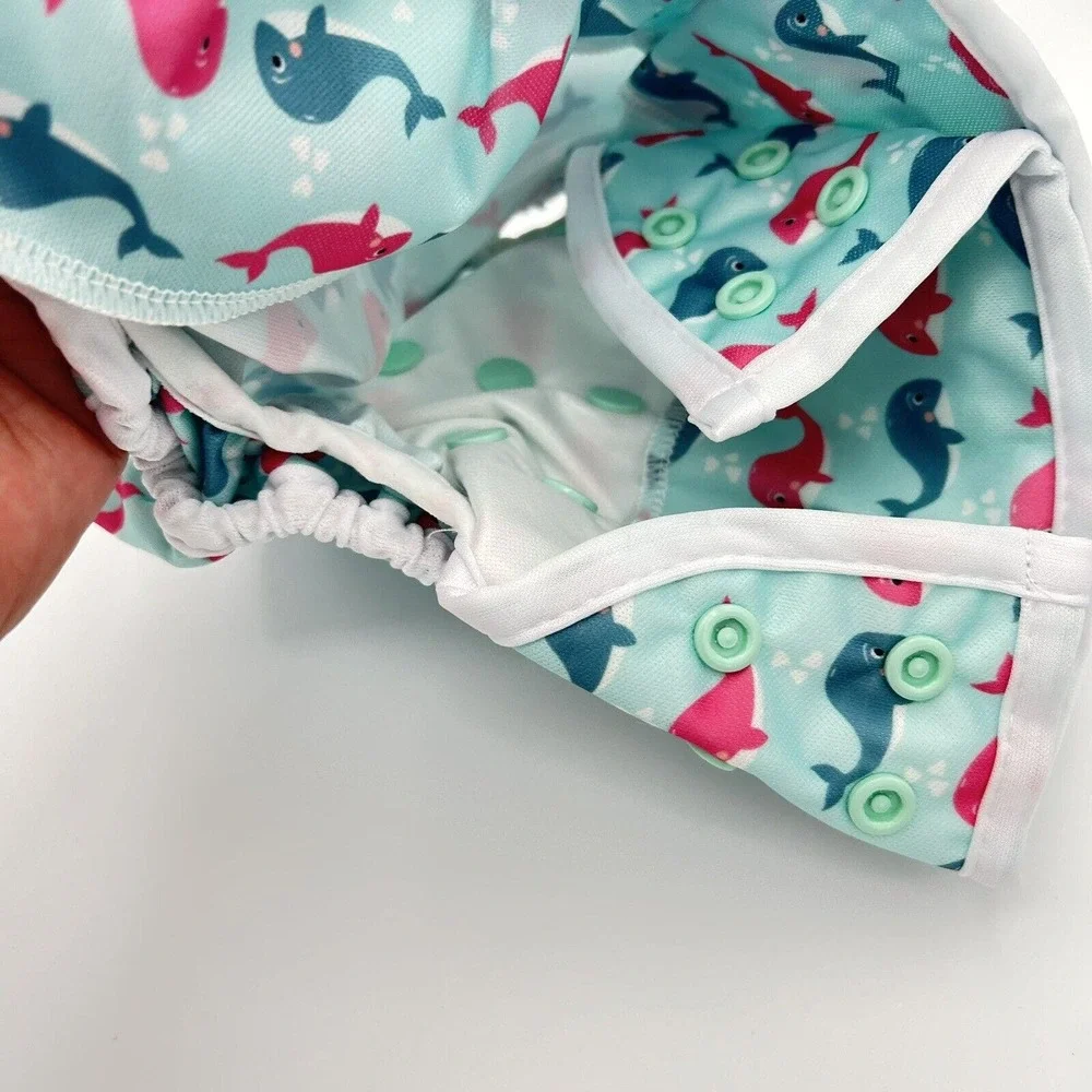 Baby Diaper Cover Adjustable Snap‎ Whales Print One Size